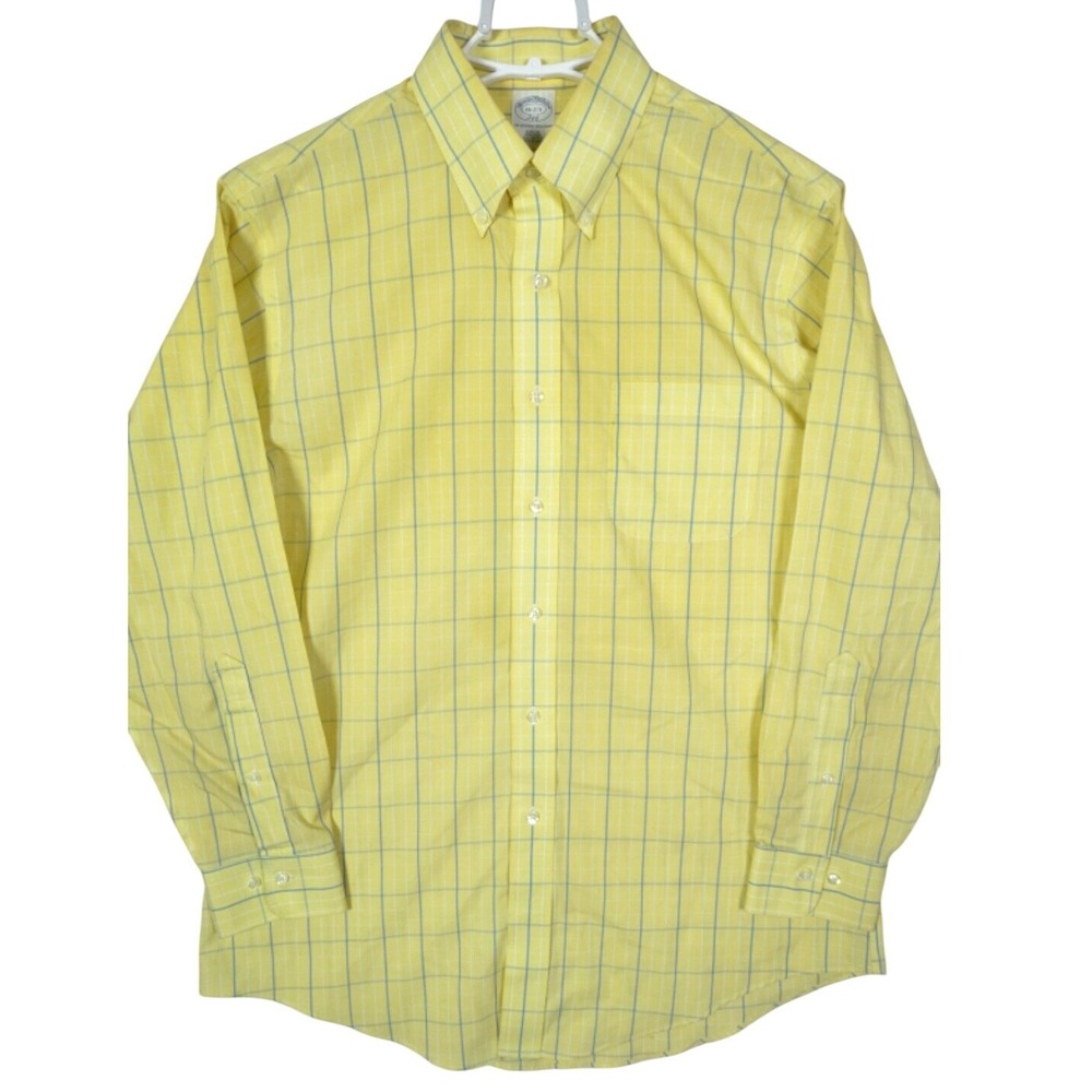 Brooks Brothers 346 Mens Slim Fit Non-Iron Cotton Shirt Yellow Check 16-2/3